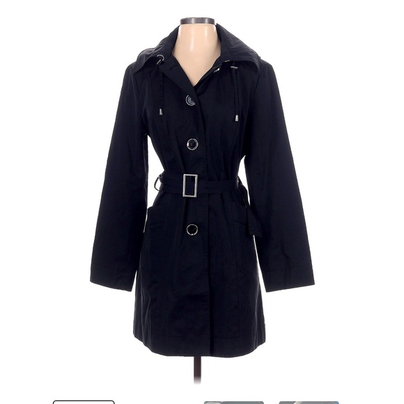 MICHAEL Michael Kors black trench coat with hood size Medium - Picture 1 of 6